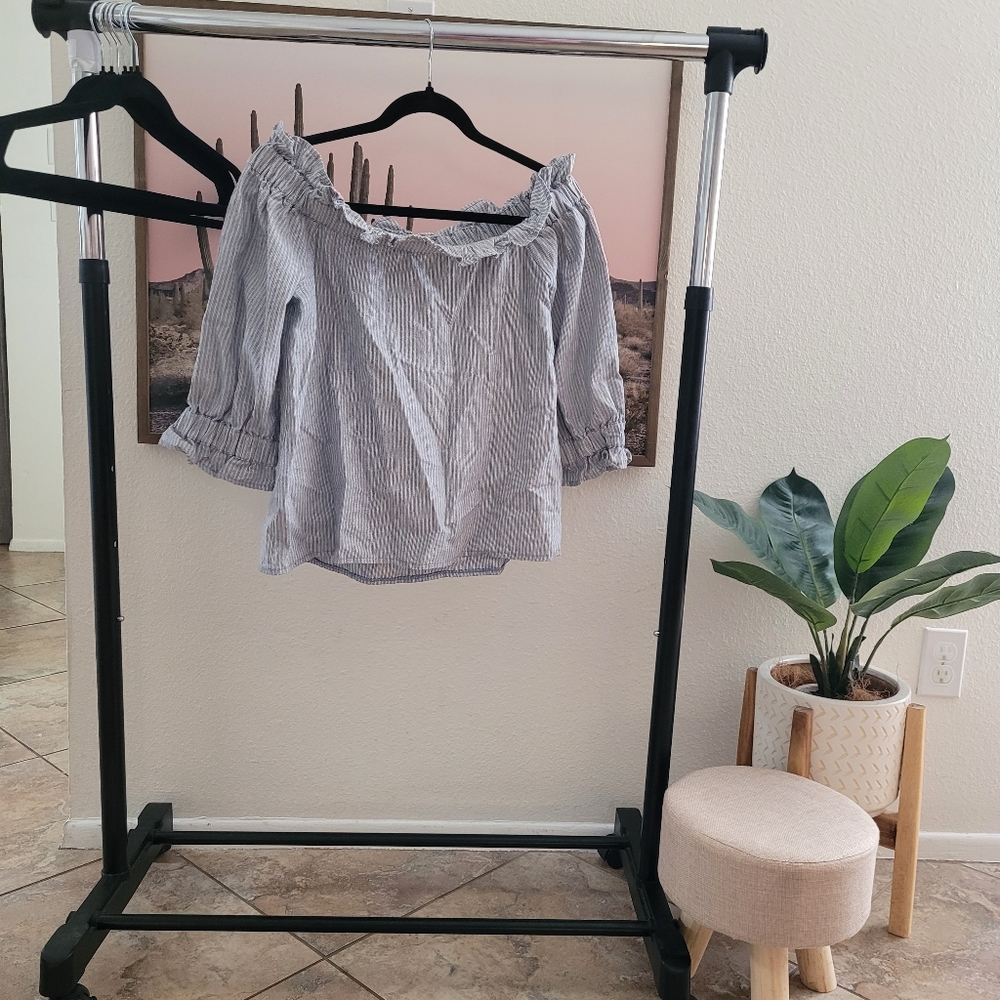 Blue & White Striped Off-Shoulder Blouse